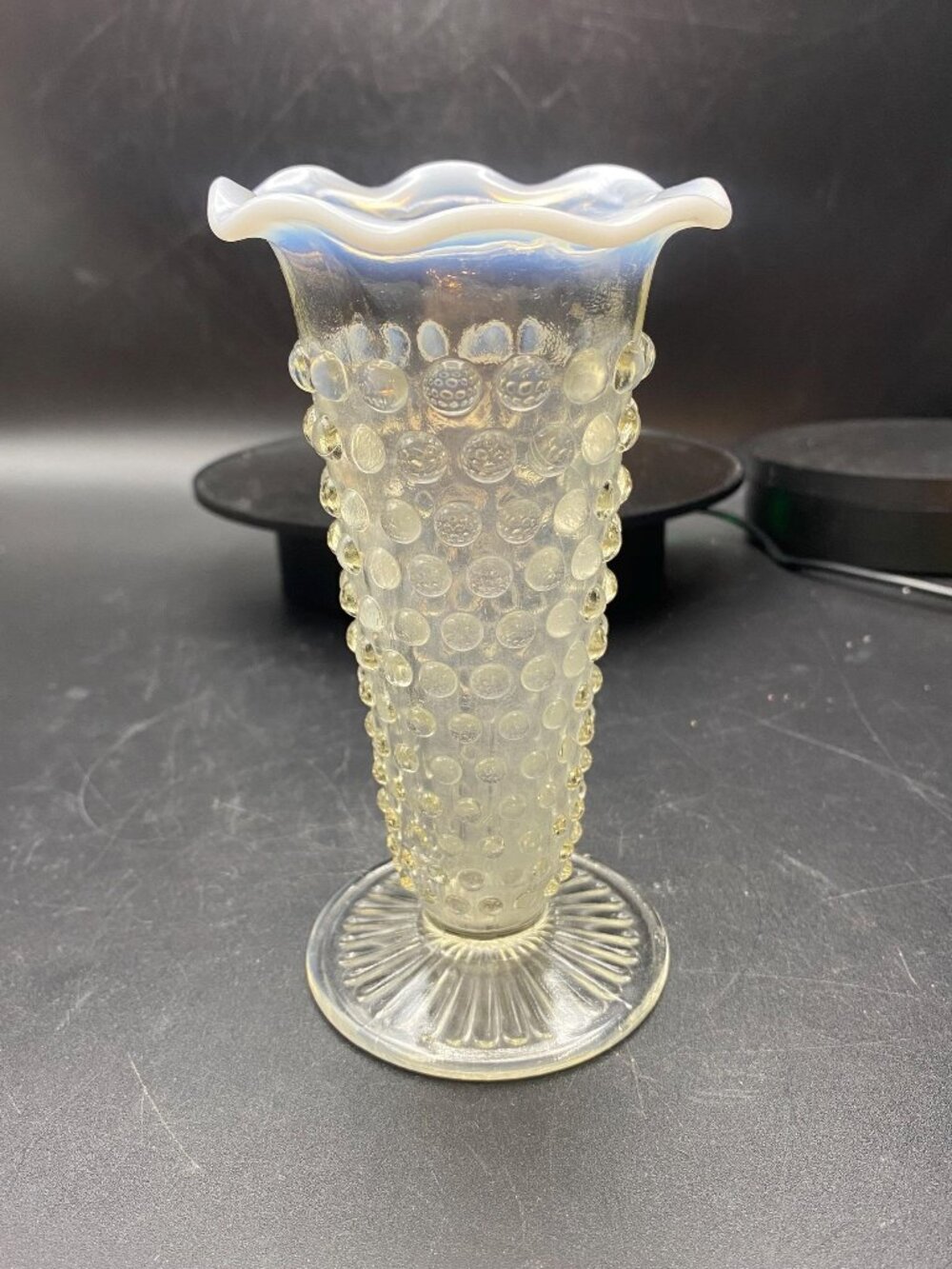 Moonstone Hobnail Ruffled Vase